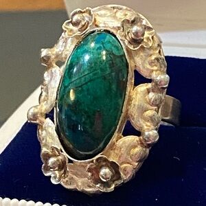 Unique Vintage Sterling Chrysocolla Cabochon adjustable ring
